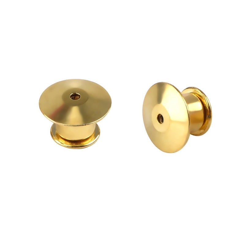 DYWISHKEY 50 Pieces Metal Pin Keepers Backs, Locking Pin Keepers Backs (No Tool Required) (Gold) - Image 2